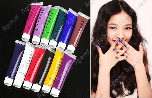 12 Colors Brilliant 3D Gel Paint Brush Tube Set Acrylic Nail Art Tip 